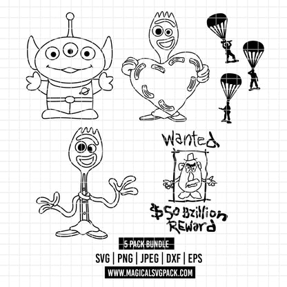 COD4509 - Toy story characters pack bundle line art, Disney clipart Svg, Png, Eps, Dxf, Jpeg, vector.