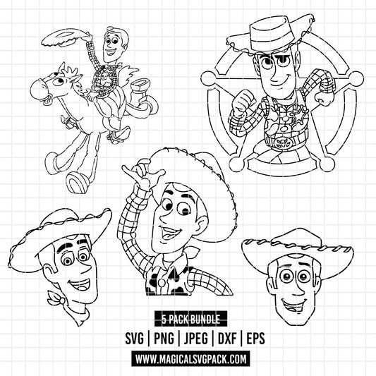 COD4510 - Sheriff Woody pack bundle line art, Disney clipart Svg, Png, Eps, Dxf, Jpeg, vector.
