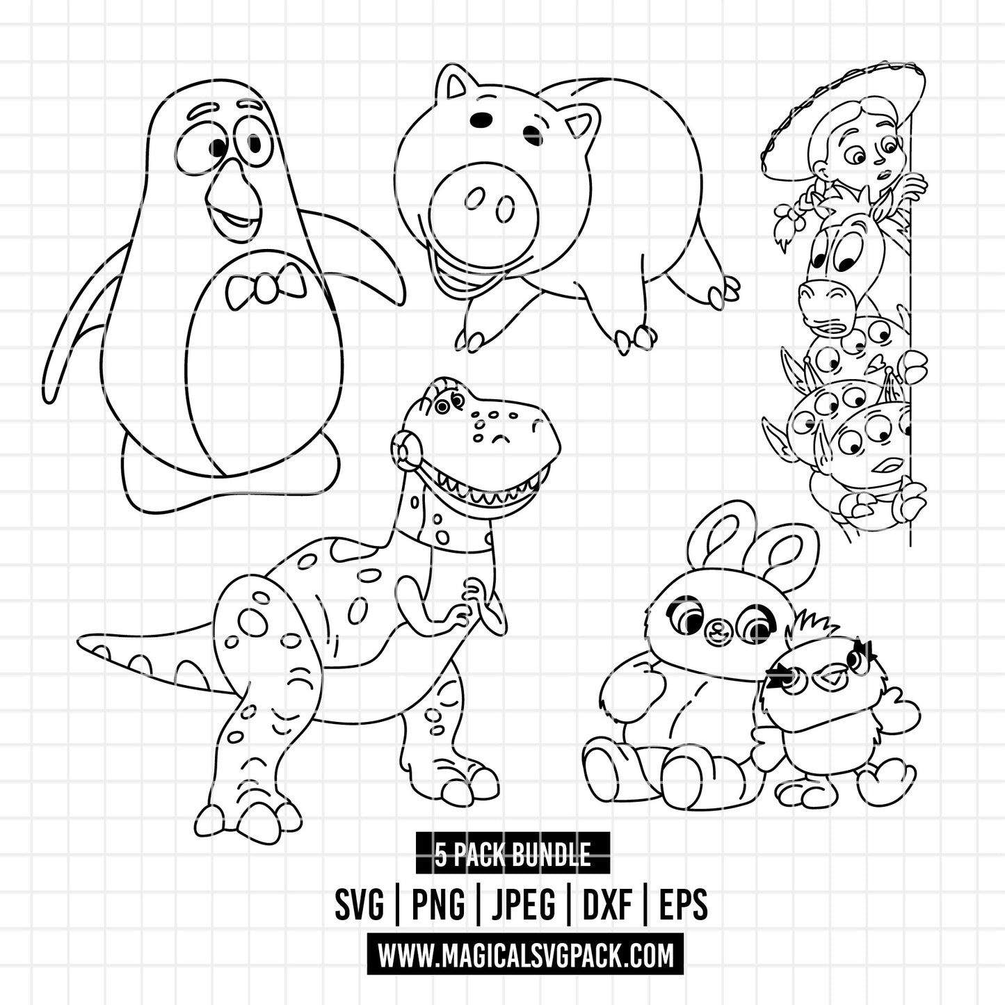 COD4512 - Toy Story characters pack bundle line art, Disney clipart Svg, Png, Eps, Dxf, Jpeg, vector.