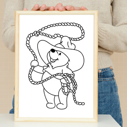 COD4516 - Winnie the Pooh Cowboy line art pack bundle, Disney clipart Svg, Png, Eps, Dxf, Jpeg, vector.