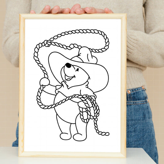 COD4516 - Winnie the Pooh Cowboy line art pack bundle, Disney clipart Svg, Png, Eps, Dxf, Jpeg, vector.