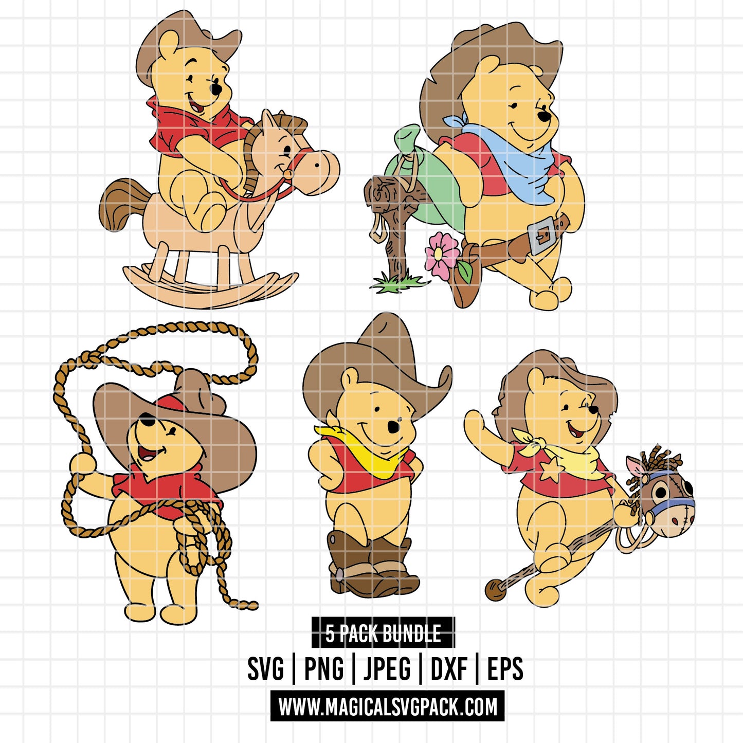 COD4517 - Winnie the Pooh Cowboy pack bundle, Disney clipart Svg, Png, Eps, Dxf, Jpeg, vector.