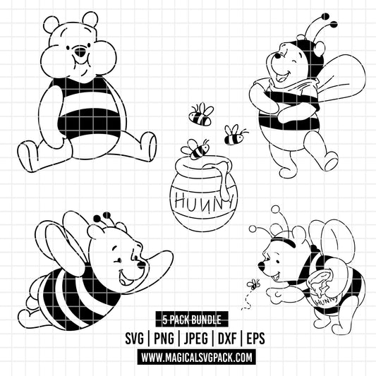 COD4518 - Winnie the Pooh Bee mode line art pack bundle, Disney clipart Svg, Png, Eps, Dxf, Jpeg, vector.
