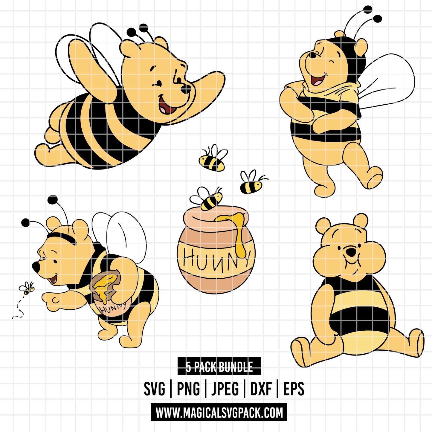 COD4519 - Winnie the Pooh Bee mode pack bundle, Disney clipart Svg, Png, Eps, Dxf, Jpeg, vector.