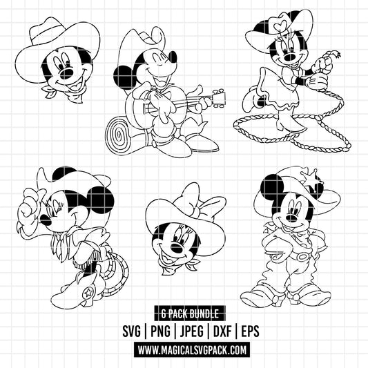 COD4520 - Mickey & Minnie Cowboys pack bundle, Disney Classics clipart Svg, Png, Eps, Dxf, Jpeg, vector.