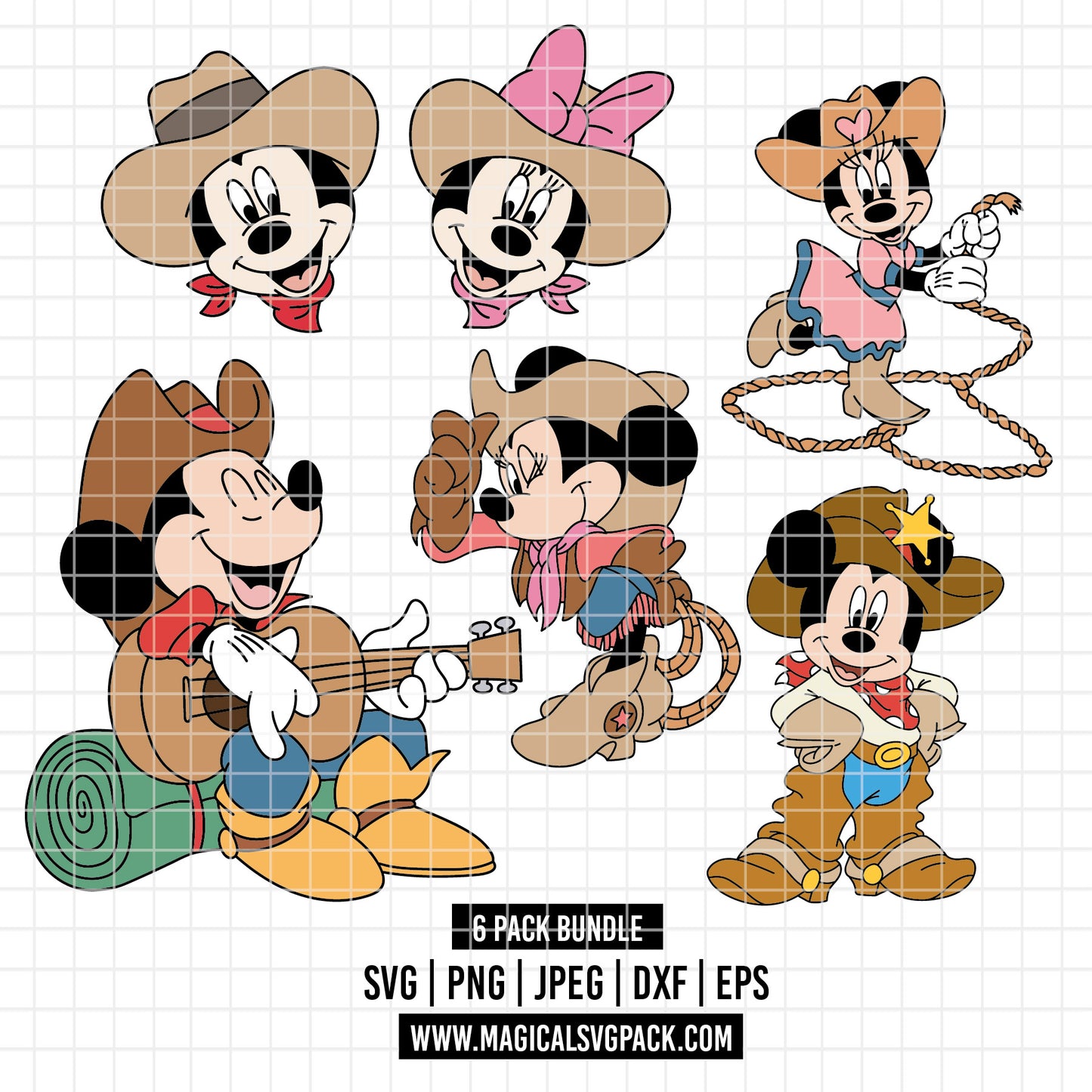COD4521 - Mickey & Minnie Cowboys pack bundle, Disney Classics clipart Svg, Png, Eps, Dxf, Jpeg, vector.