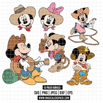 COD4521 - Mickey & Minnie Cowboys pack bundle, Disney Classics clipart Svg, Png, Eps, Dxf, Jpeg, vector.