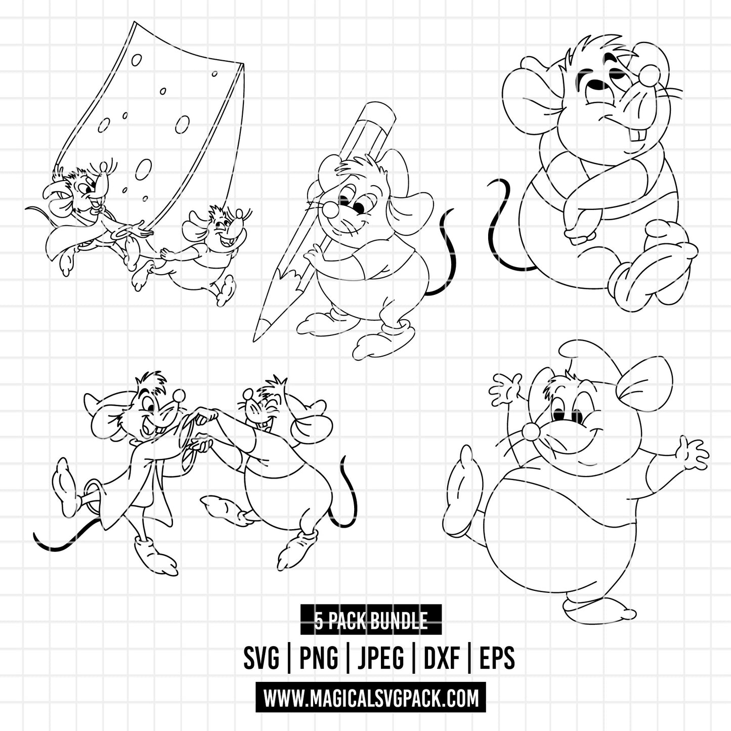 COD4522 - Jack & Gus Gus, Cinderella bundle, Disney princess clipart Svg, Png, Eps, Dxf, Jpeg, vector.