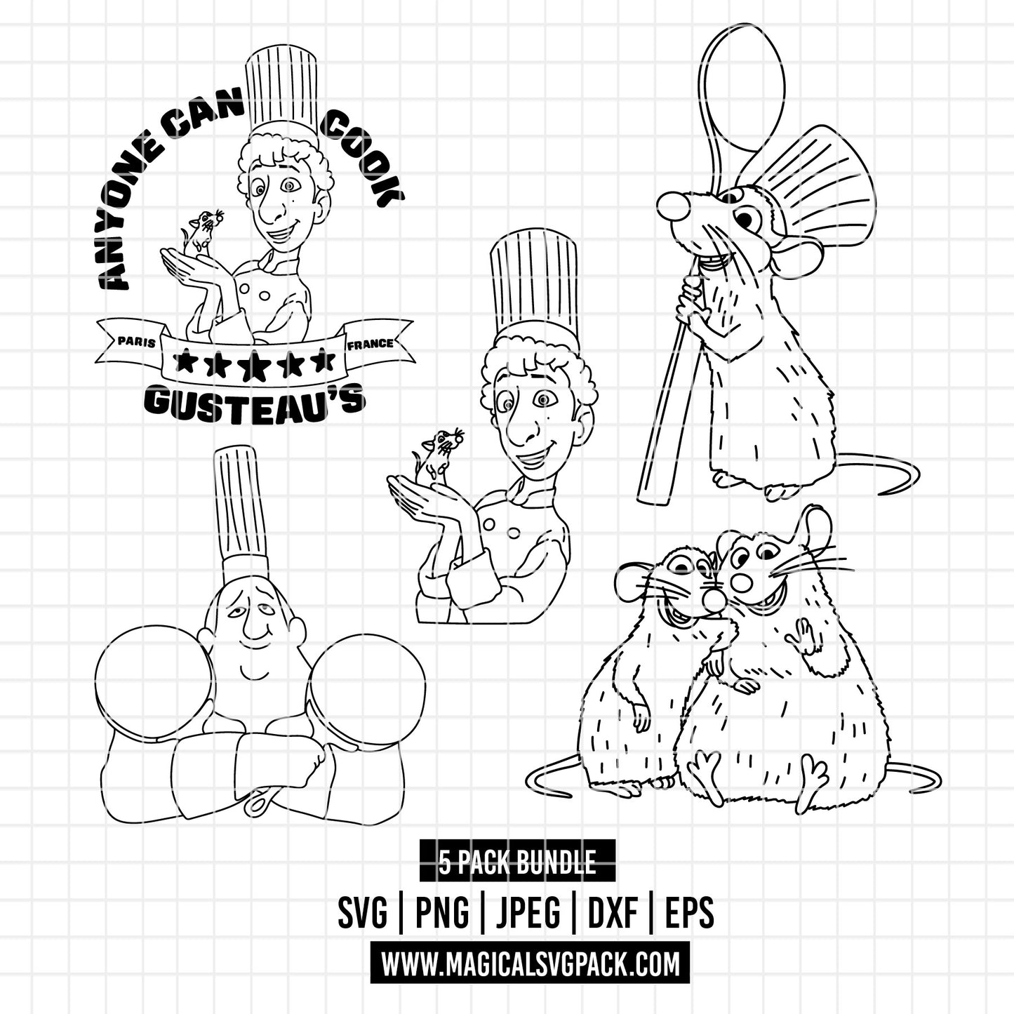 COD4524 - Ratatouille pack bundle, Disney pixar clipart Svg, Png, Eps, Dxf, Jpeg, vector.