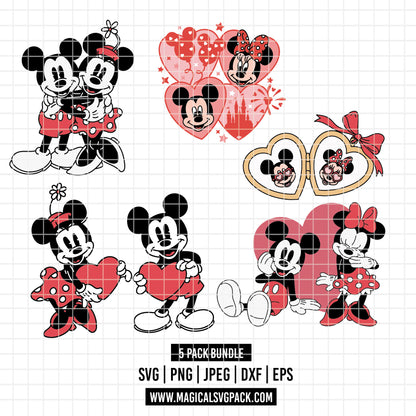COD4526 - Mickey & Minnie loving pack bundle, Disney Valentine's day clipart Svg, Png, Eps, Dxf, Jpeg, vector.