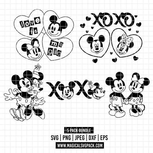 COD4527 - Mickey & Minnie loving pack bundle, Disney Valentine's day clipart Svg, Png, Eps, Dxf, Jpeg, vector.
