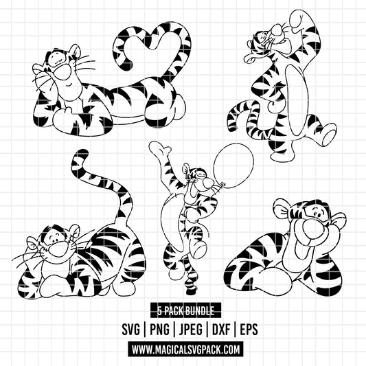 COD4529 - Tigger pack bundle line art, Disney clipart Svg, Png, Eps, Dxf, Jpeg, vector.