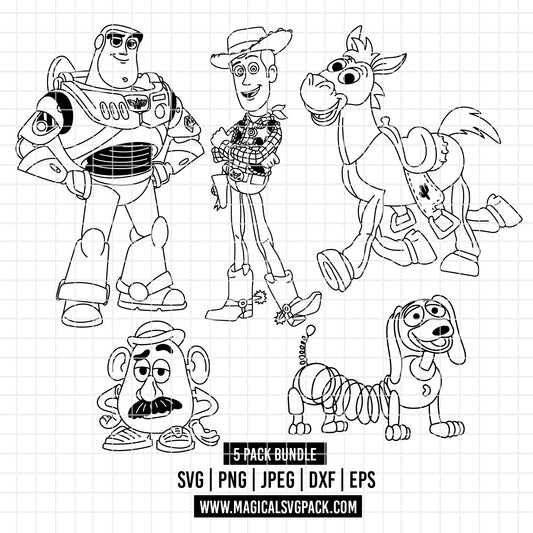 COD4533 - Toy story characters pack bundle line art, Disney clipart Svg, Png, Eps, Dxf, Jpeg, vector.