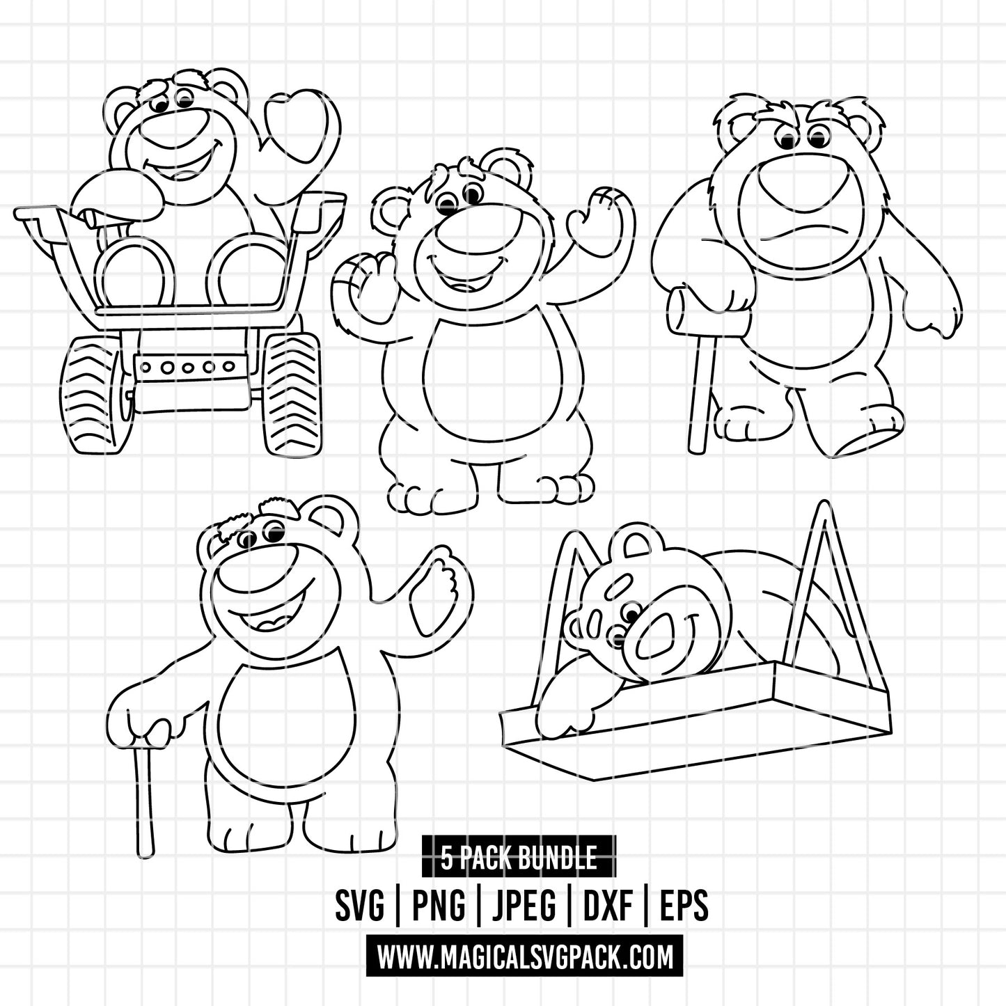 COD4536 - Lotso pack bundle line art, Disney clipart Svg, Png, Eps, Dxf, Jpeg, vector.
