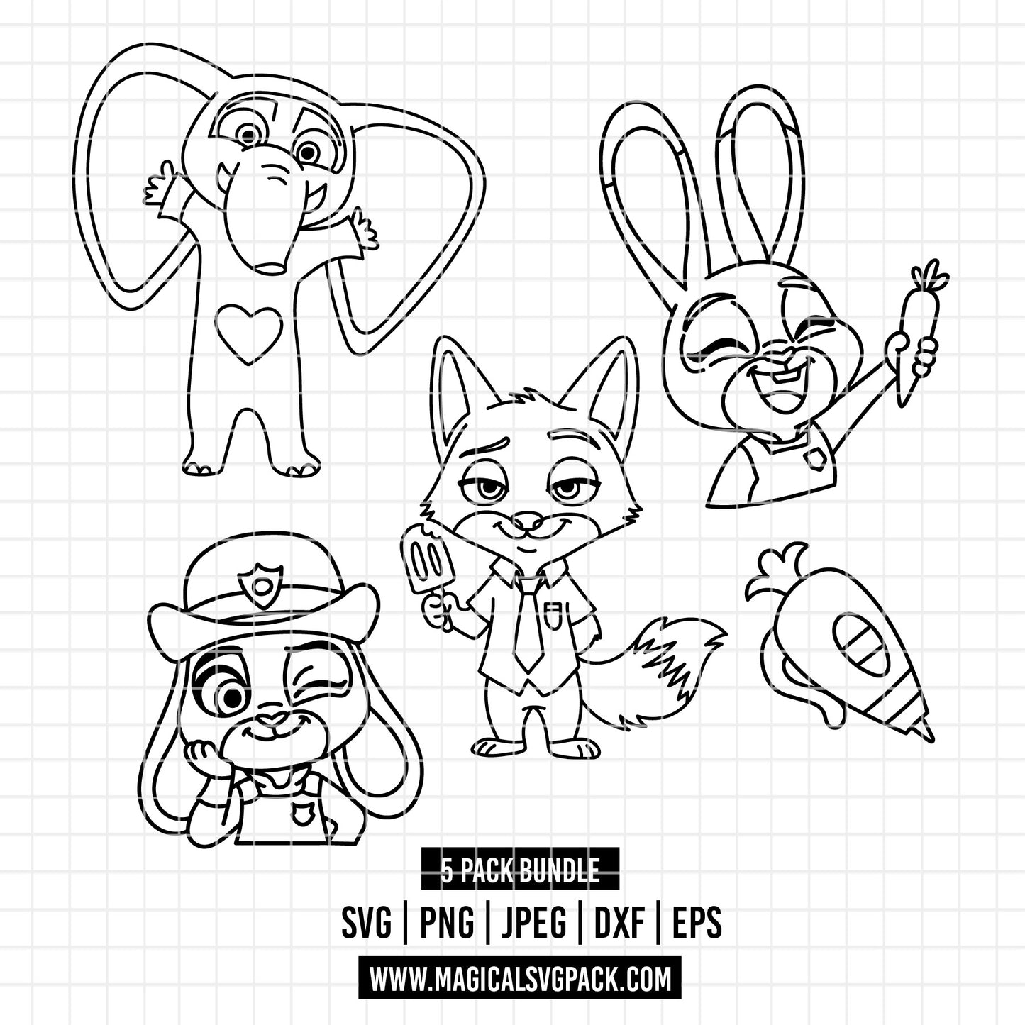 COD4538 - Zootopia Characters pack bundle line art, Disney clipart Svg, Png, Eps, Dxf, Jpeg, vector.