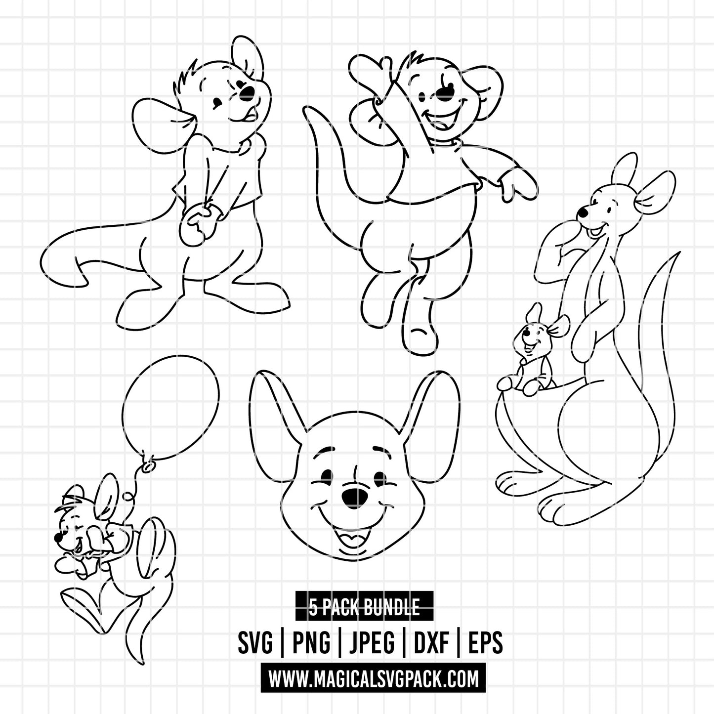 COD4540 - Roo & Kanga line art pack bundle, Disney clipart Svg, Png, Eps, Dxf, Jpeg, vector.