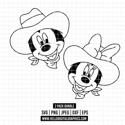 COD4670 - Mickey & Minnie Cowboys bundle, Disney Classics clipart Svg, Png, Eps, Dxf, Jpeg, vector.