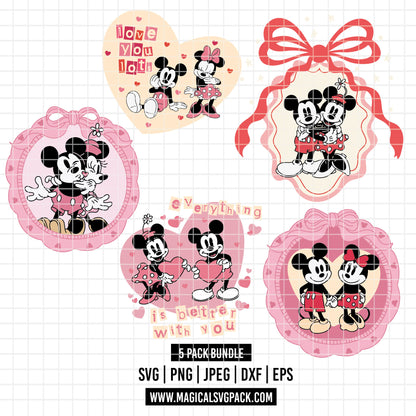 COD4841 - Mickey & Minnie loving pack bundle, Disney Valentine's day clipart Svg, Png, Eps, Dxf, Jpeg, vector.