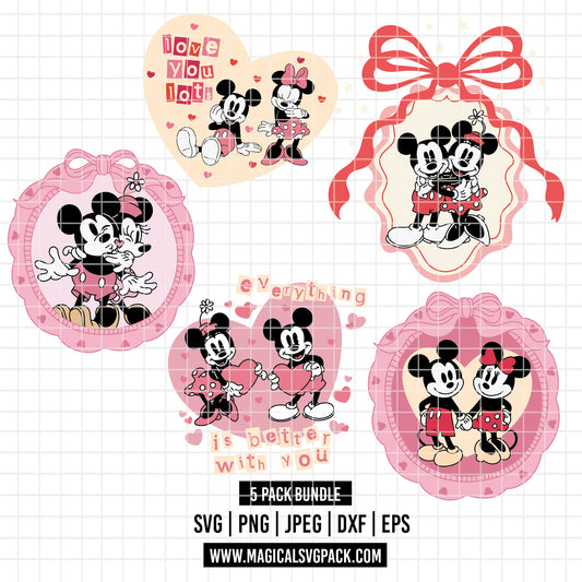 COD4841 - Mickey & Minnie loving pack bundle, Disney Valentine's day clipart Svg, Png, Eps, Dxf, Jpeg, vector.
