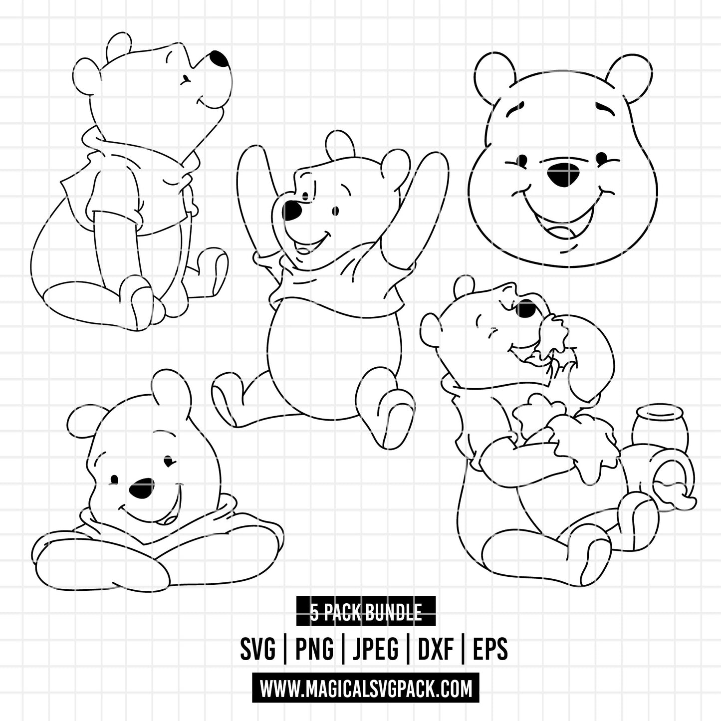 COD4848 - Winnie the Pooh classic line art pack bundle, Disney clipart Svg, Png, Eps, Dxf, Jpeg, vector.