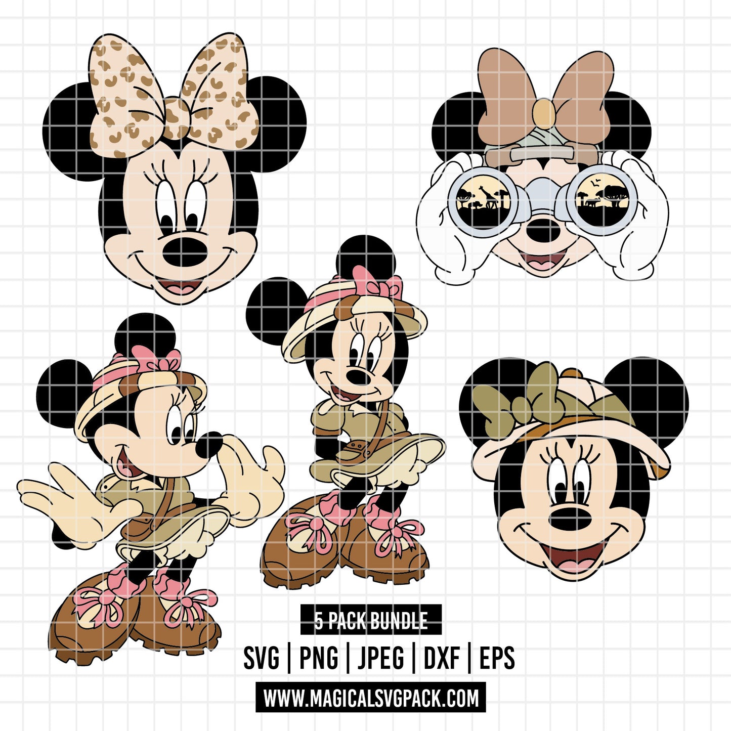 COD4851 - Minnie Safari mode pack bundle, Disney Classics clipart Svg, Png, Eps, Dxf, Jpeg, vector.