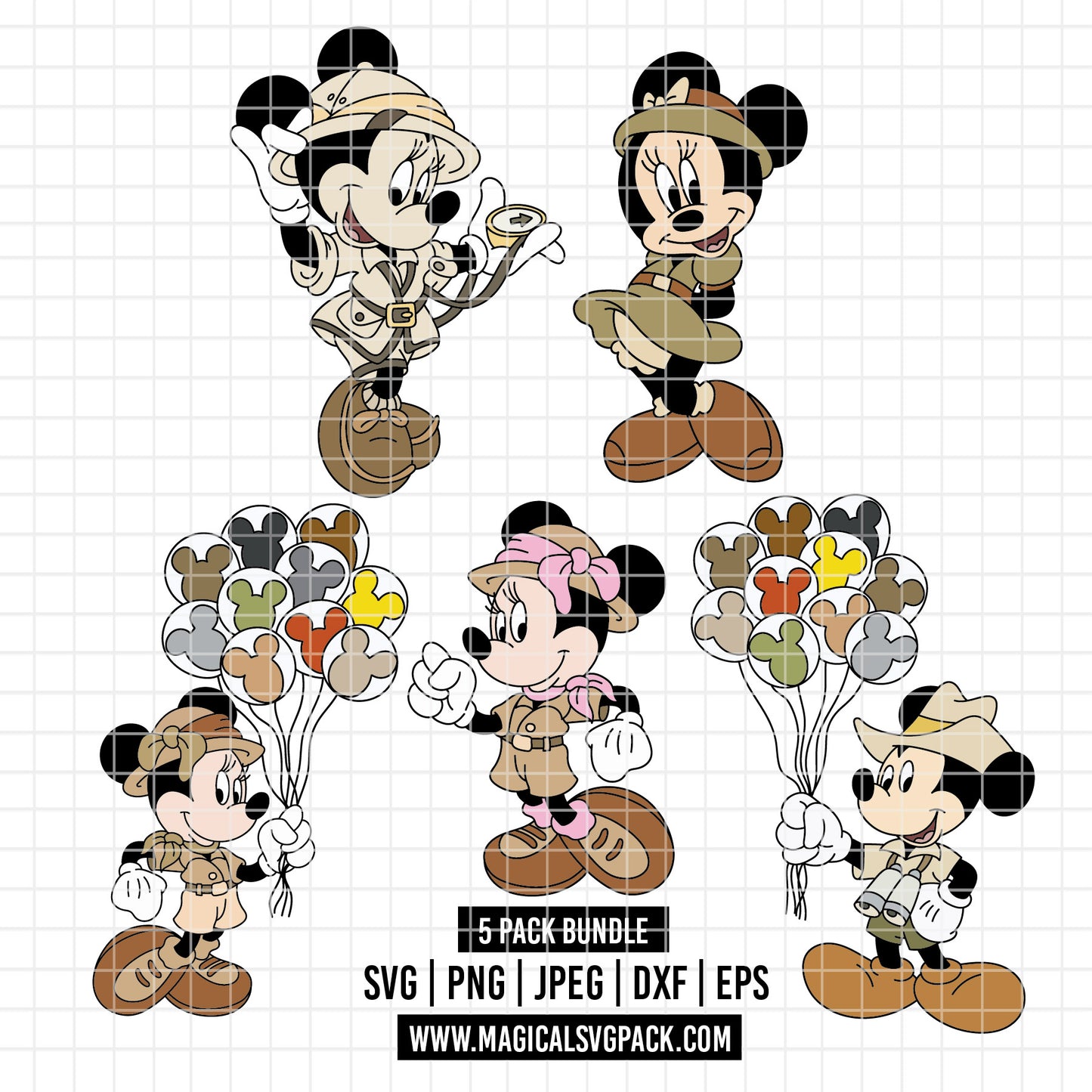 COD4857 - Minnie Safari mode pack bundle, Disney Classics clipart Svg, Png, Eps, Dxf, Jpeg, vector.