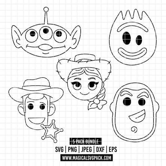COD4862 - Toy story cartoons characters pack bundle line art, Disney clipart Svg, Png, Eps, Dxf, Jpeg, vector.
