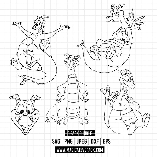 COD4868 - Figment, one little spark of inspiration pack bundle line art, Disney clipart Svg, Png, Eps, Dxf, Jpeg, vector.