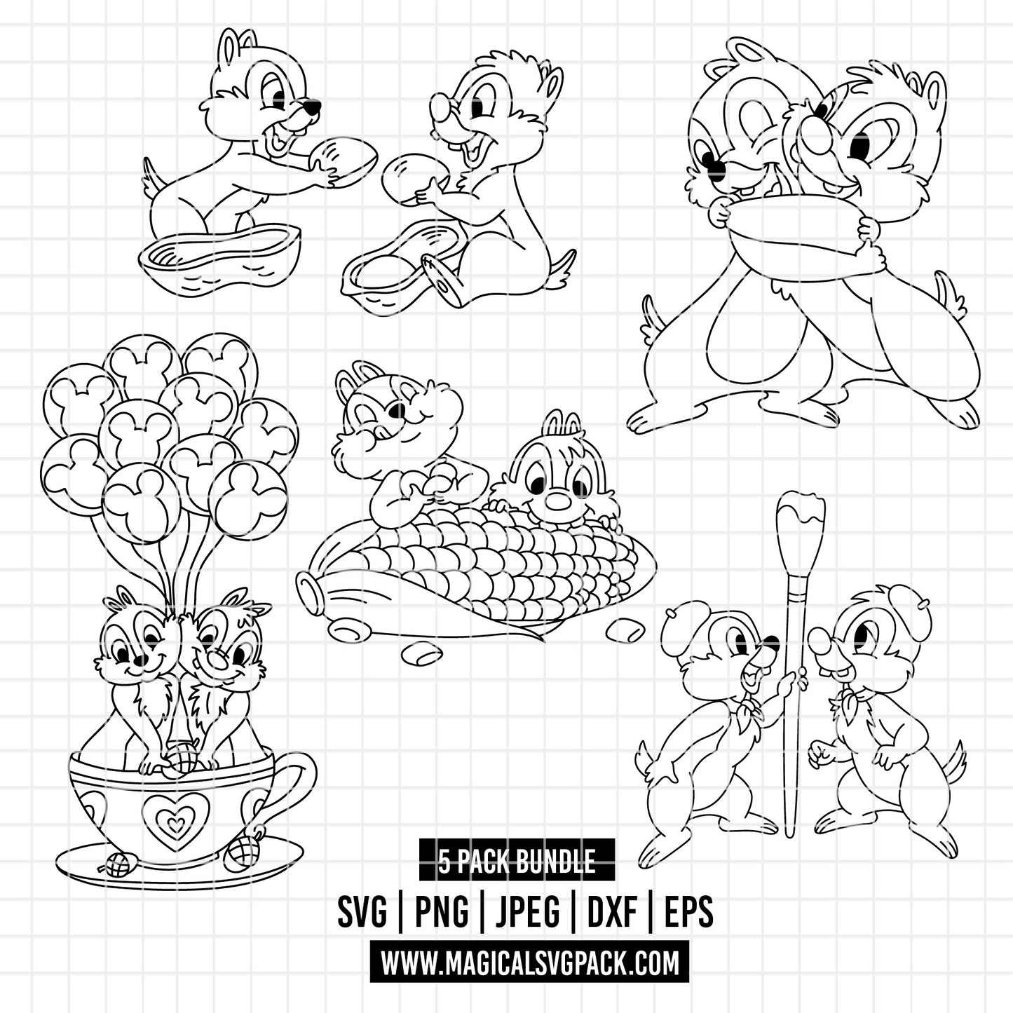 COD4870 - Chip & Dale bundle, Disney clipart Svg, Png, Eps, Dxf, Jpeg, vector.