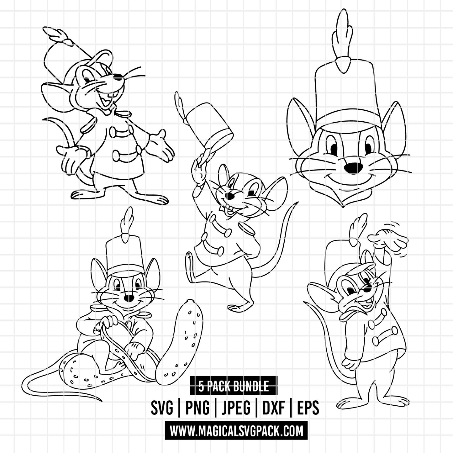 COD4874 - Timothy, Dumbo line art pack bundle, Disney Classics clipart Svg, Png, Eps, Dxf, Jpeg, vector.