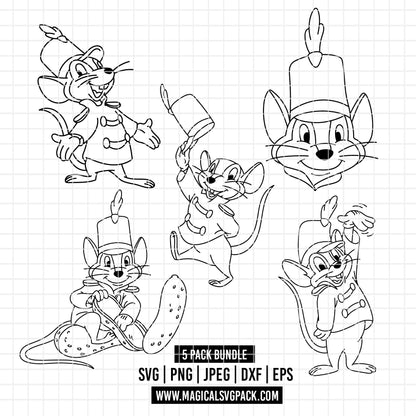 COD4874 - Timothy, Dumbo line art pack bundle, Disney Classics clipart Svg, Png, Eps, Dxf, Jpeg, vector.