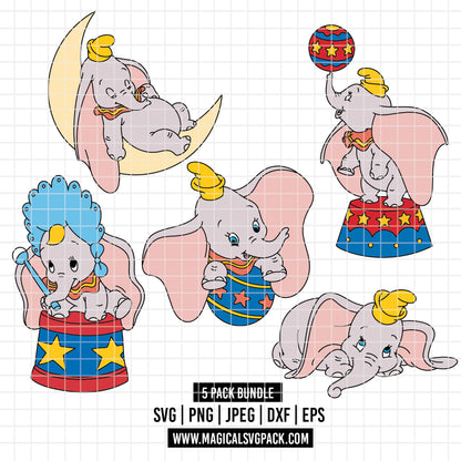 COD4877 - Dumbo dtf full color pack bundle, Disney Classics clipart Svg, Png, Eps, Dxf, Jpeg, vector. (Copia)