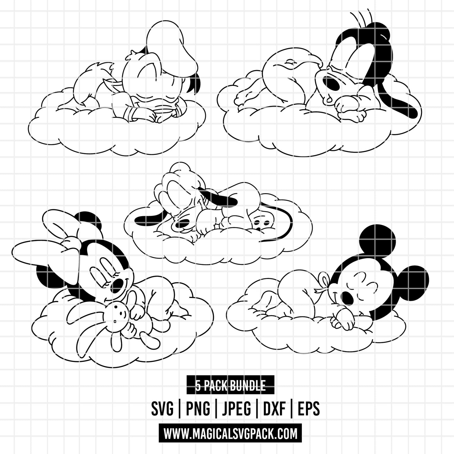 COD4878 - Classics Disney babies pack bundle, Disney Classics clipart Svg, Png, Eps, Dxf, Jpeg, vector.
