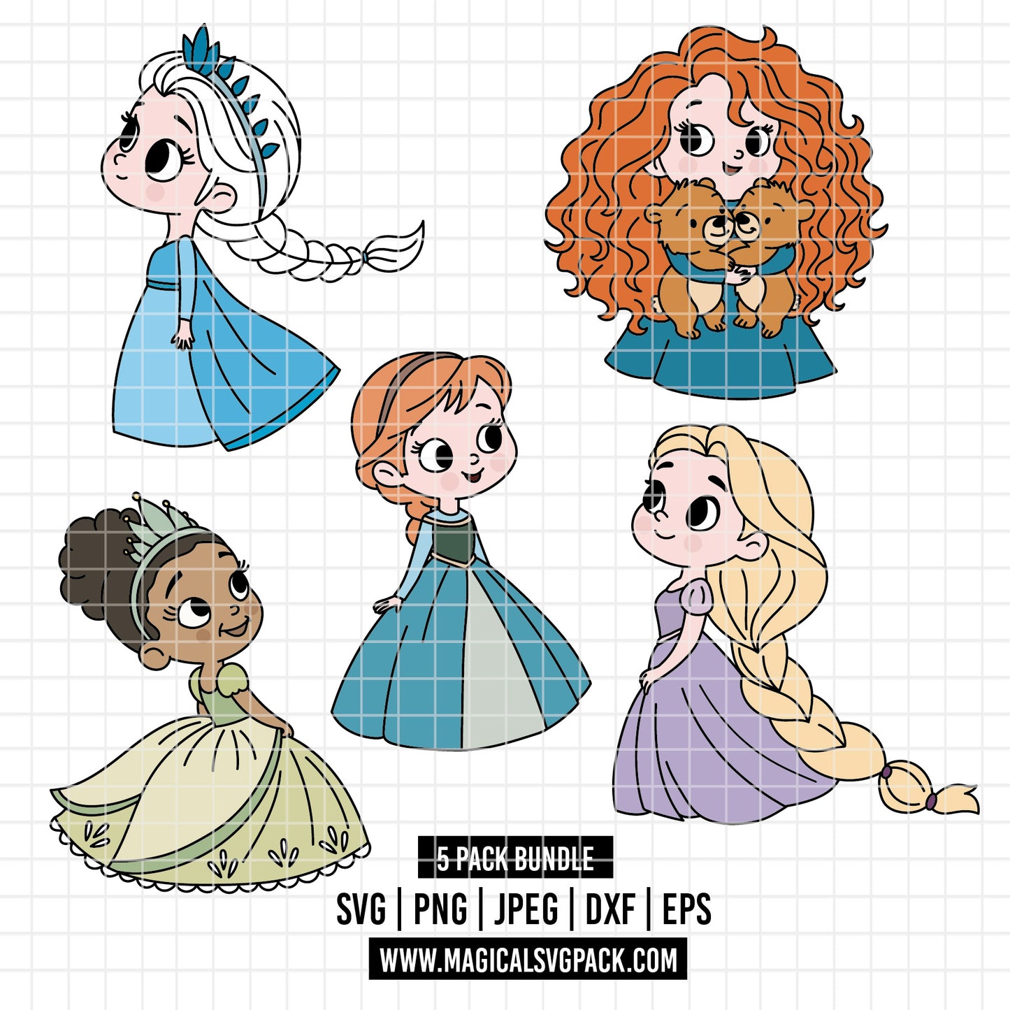 COD4885 - Disney littles princess pack bundle, Disney clipart Svg, Png, Eps, Dxf, Jpeg, vector.