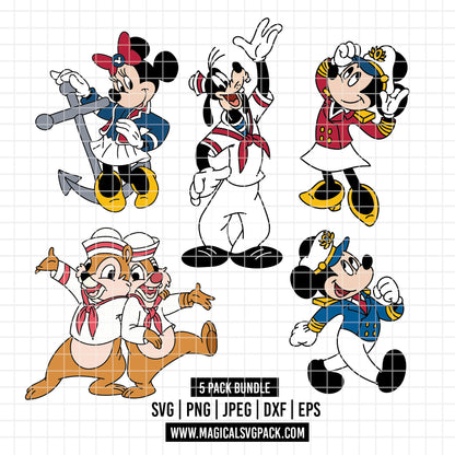 COD4887 - Disney cruise ship characters pack bundle, Disney Cruise clipart Svg, Png, Eps, Dxf, Jpeg, vector.
