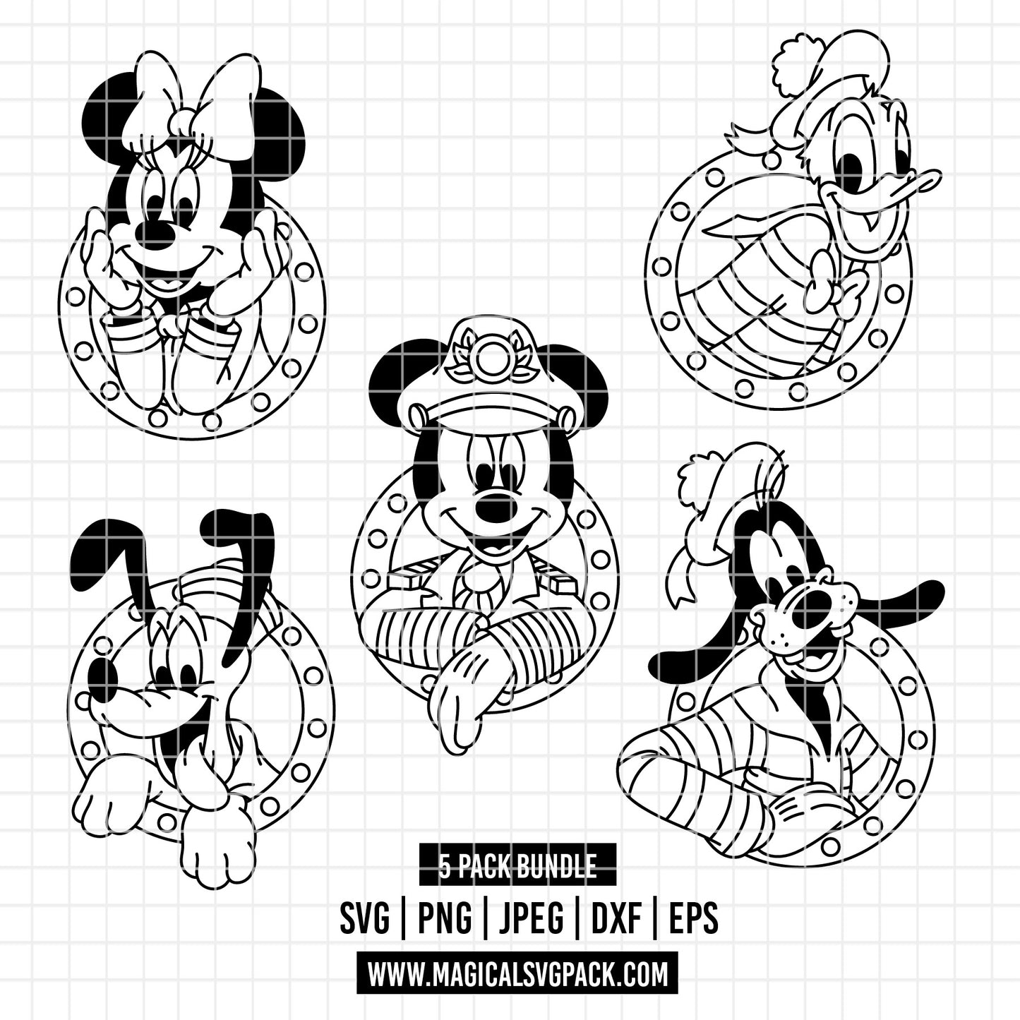 COD5175 - Disney cruise ship characters pack bundle, Disney Cruise clipart Svg, Png, Eps, Dxf, Jpeg, vector.