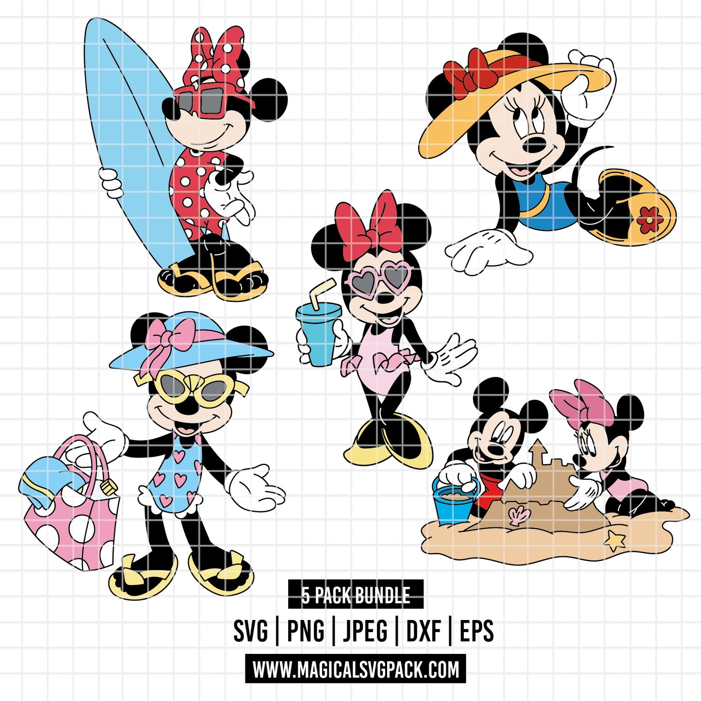 COD5178 - Minnie Summer pack bundle, Disney Classics clipart Svg, Png, Eps, Dxf, Jpeg, vector.