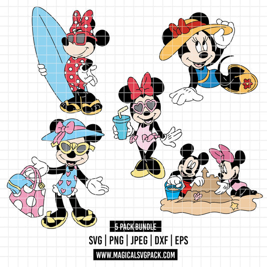 COD5178 - Minnie Summer pack bundle, Disney Classics clipart Svg, Png, Eps, Dxf, Jpeg, vector.