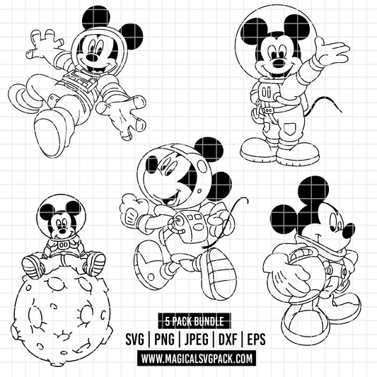 COD5179 - Mickey Astronaut line art pack bundle, Disney clipart Svg, Png, Eps, Dxf, Jpeg, vector.