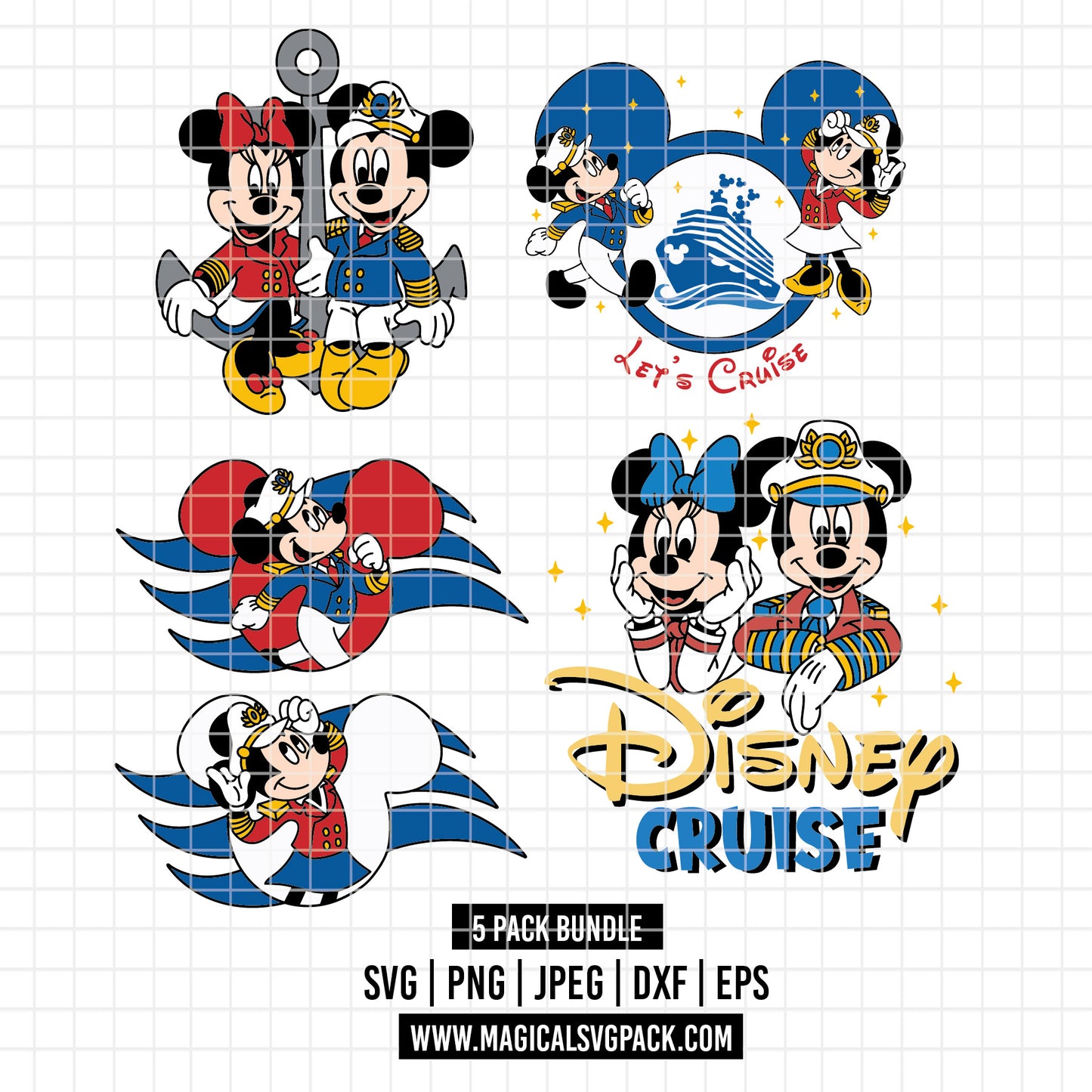 COD5182 - Disney cruise ship Mickey & Minnie pack bundle, Disney Cruise clipart Svg, Png, Eps, Dxf, Jpeg, vector.