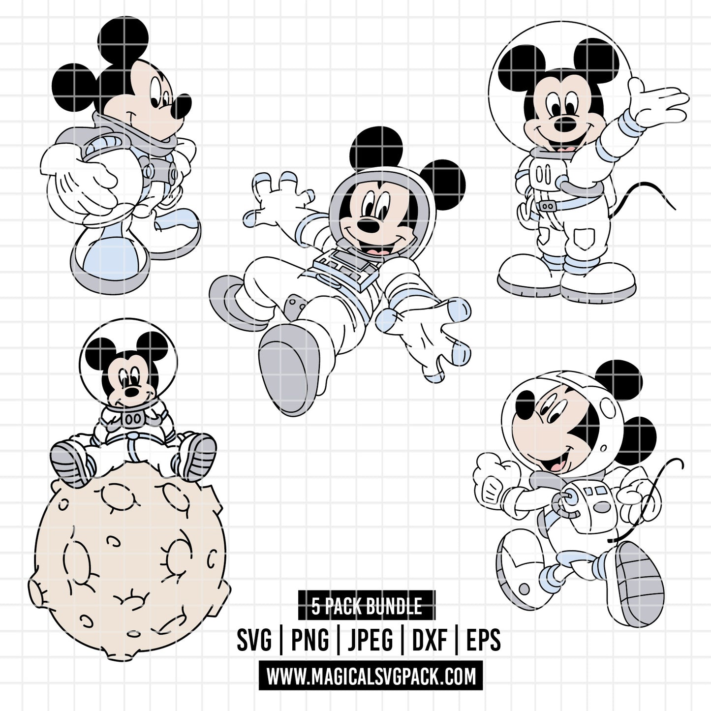 COD5184 - Mickey Astronaut pack bundle, Disney clipart Svg, Png, Eps, Dxf, Jpeg, vector.