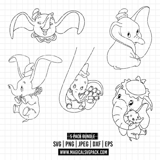 COD5189 - Dumbo line art pack bundle, Disney Classics clipart Svg, Png, Eps, Dxf, Jpeg, vector.