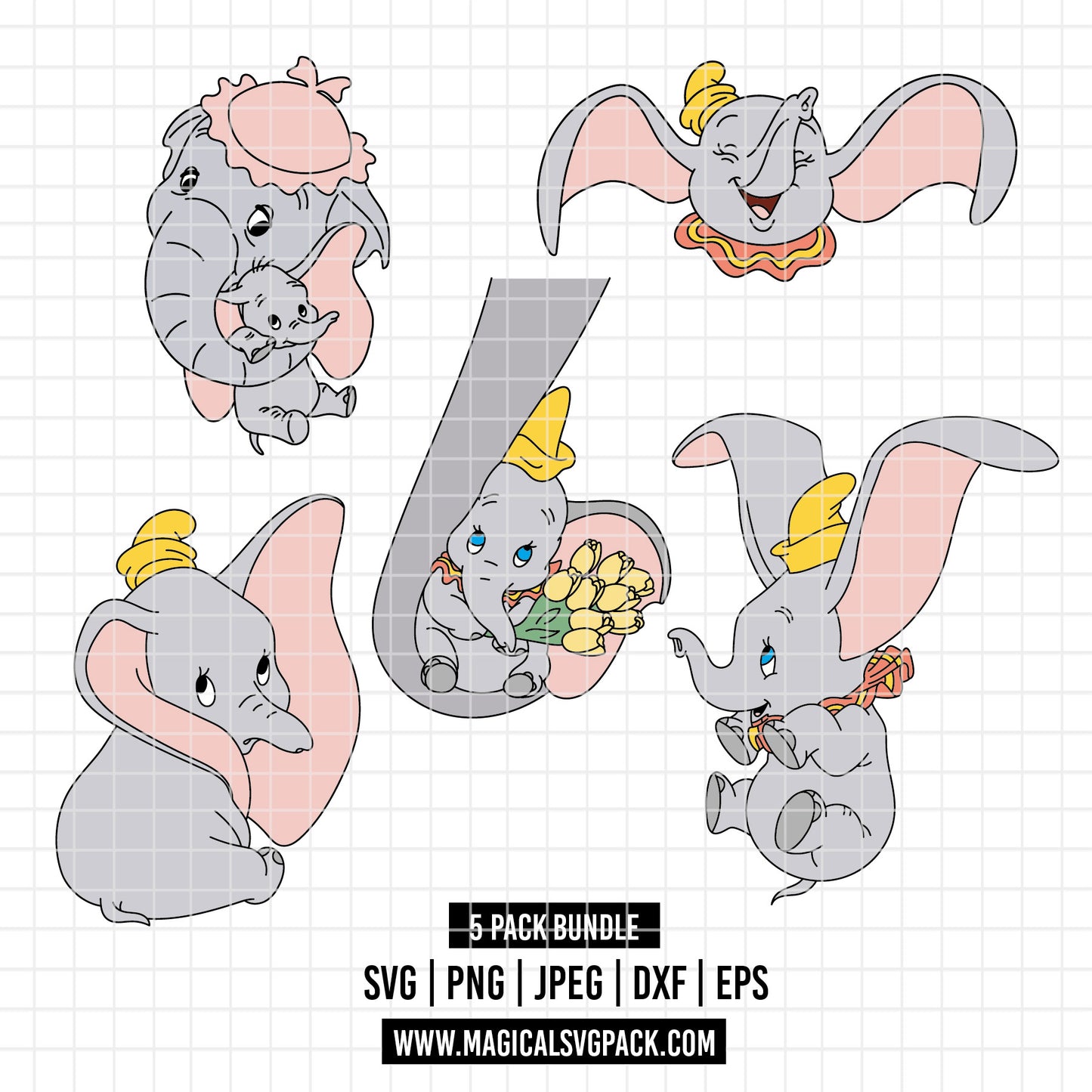 COD5190 - Dumbo & Mom pack bundle, Disney Classics clipart Svg, Png, Eps, Dxf, Jpeg, vector.