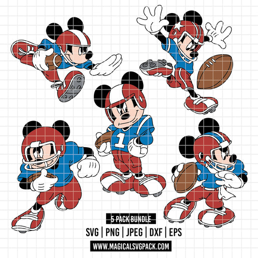 COD5198 - Mickey American Football pack bundle, Disney clipart Svg, Png, Eps, Dxf, Jpeg, vector.