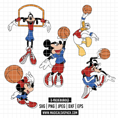 COD5200 - Disney classics Basketball pack bundle, Disney sports clipart Svg, Png, Eps, Dxf, Jpeg, vector.