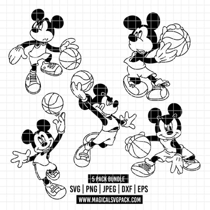 COD5201 - Mickey basketball line art pack bundle, Disney clipart Svg, Png, Eps, Dxf, Jpeg, vector.