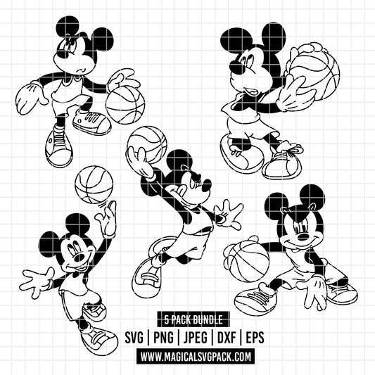 COD5201 - Mickey basketball line art pack bundle, Disney clipart Svg, Png, Eps, Dxf, Jpeg, vector.