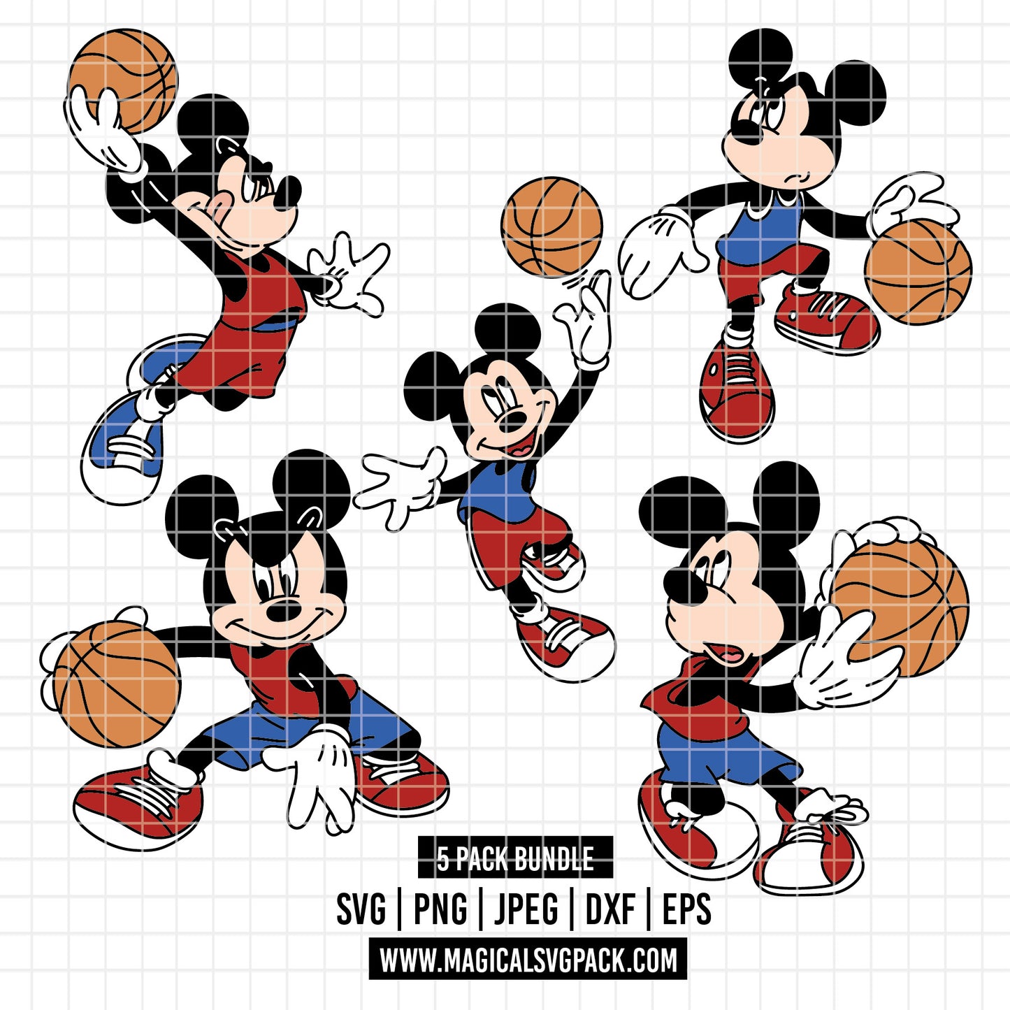 COD5202 - Mickey basketball pack bundle, Disney clipart Svg, Png, Eps, Dxf, Jpeg, vector.