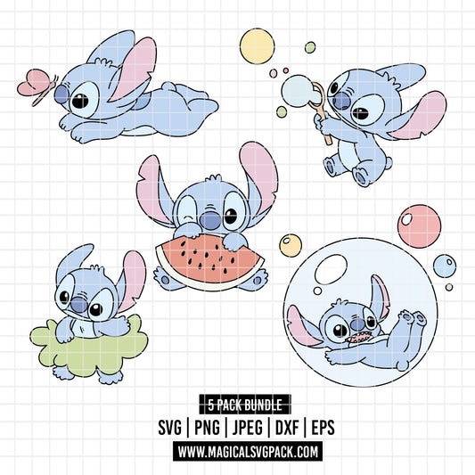 COD5204 - Stitch Summer clipart pack bundle, Disney clipart Svg, Png, Eps, Dxf, Jpeg, vector.