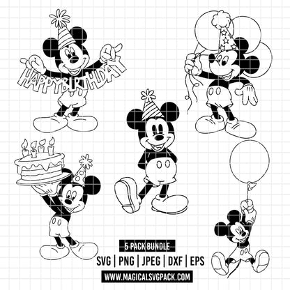 COD5205 - Mickey Birthdays line art pack bundle, Disney clipart Svg, Png, Eps, Dxf, Jpeg, vector.